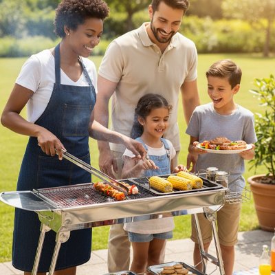 Barbecue-extérieur-grille-chromé 
