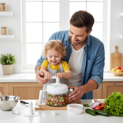hachoir-a-legume-manuel-avec-papa-et-enfant-cuisinant